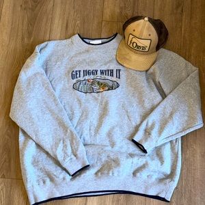 Vintage M&C Sport Get Jiggy With It Fish Crewneck Sweatshirt Embroidered
